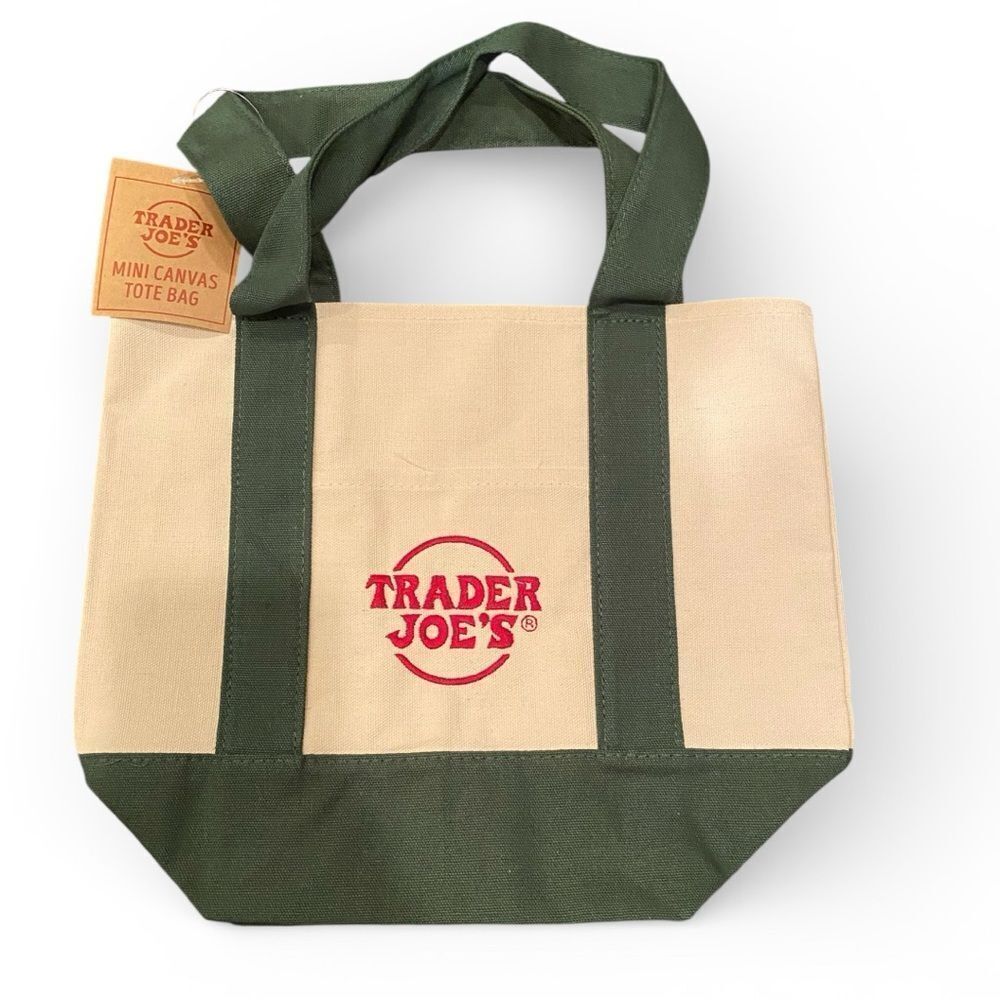 Trader Joe’s Canvas Mini Tote Bag – Cream & Green, NWT